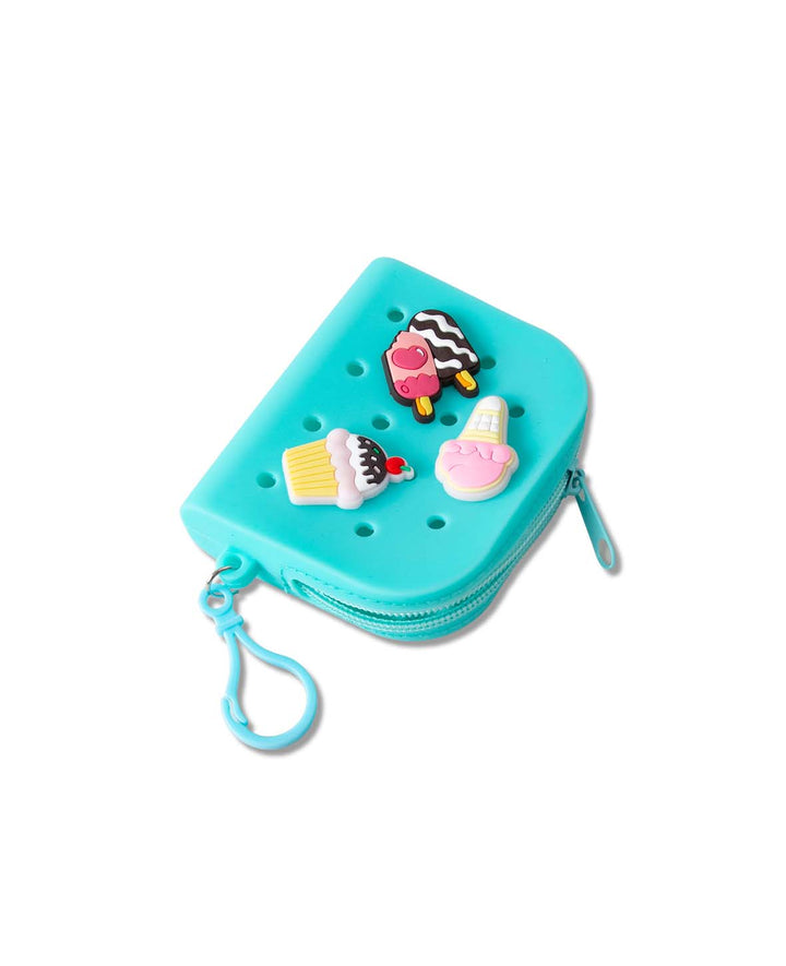 Portefeuille avec 3 charms, bleu, 8x10 cm, sans BPA