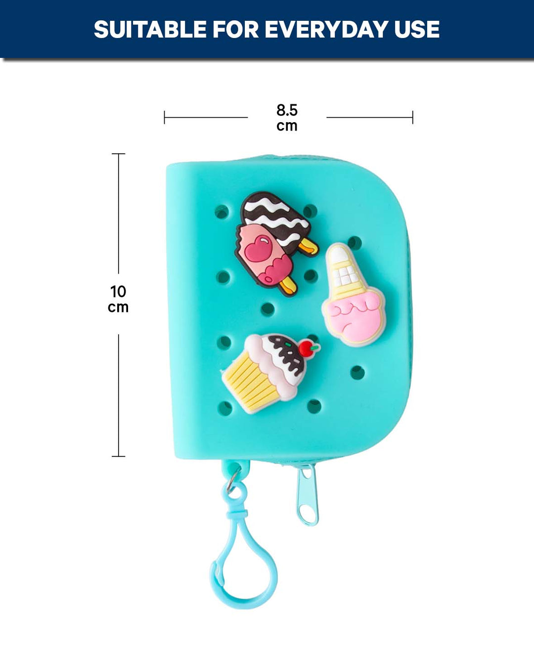 Portefeuille avec 3 charms, bleu, 8x10 cm, sans BPA