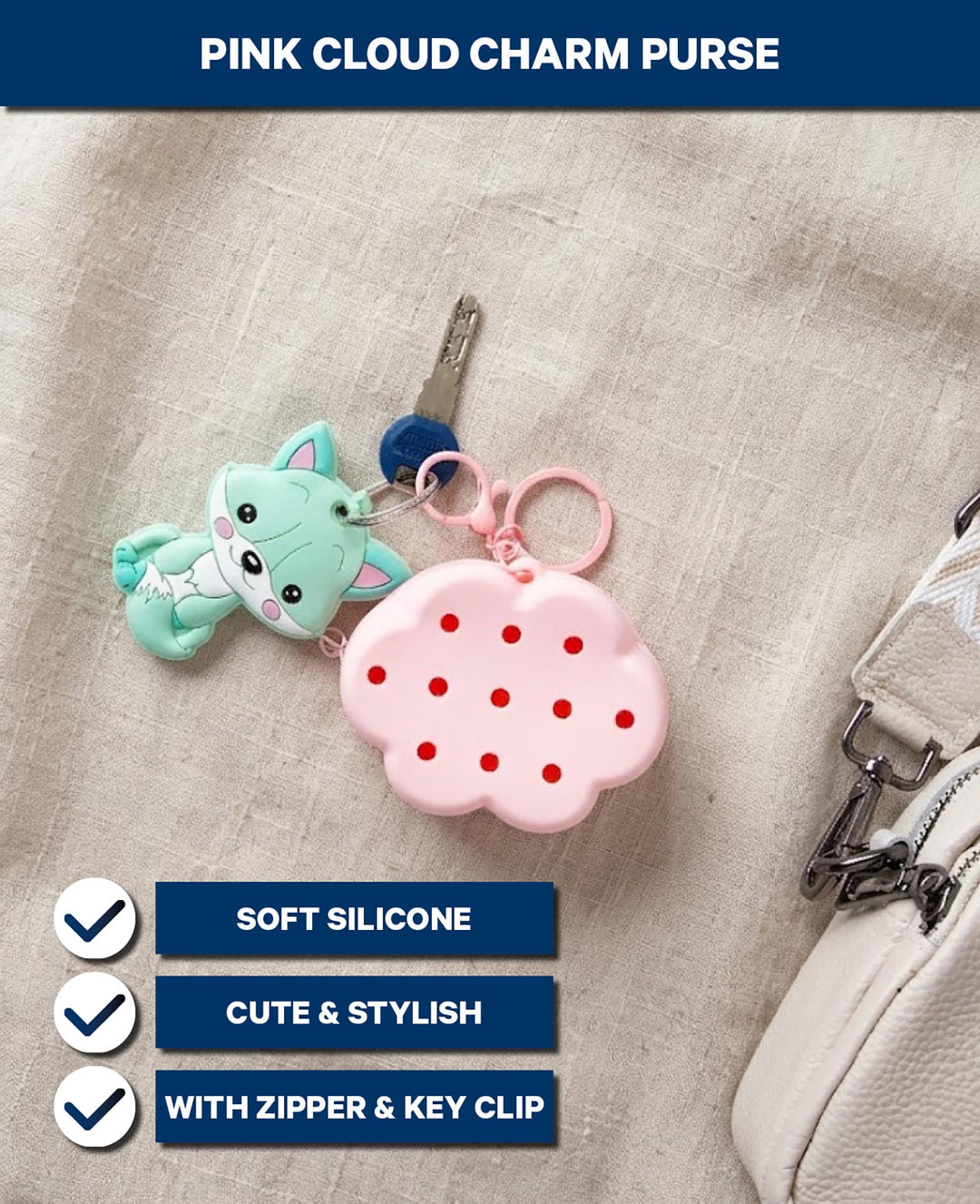 Purse Cloud, for charms pink, 6.6 x 8.7 cm, BPA free