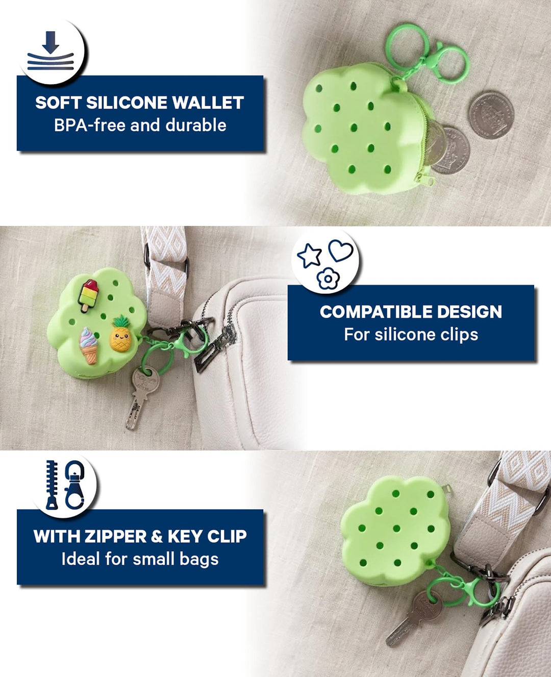 Purse Cloud, for charms green, 6.6 x 8.7 cm, BPA free