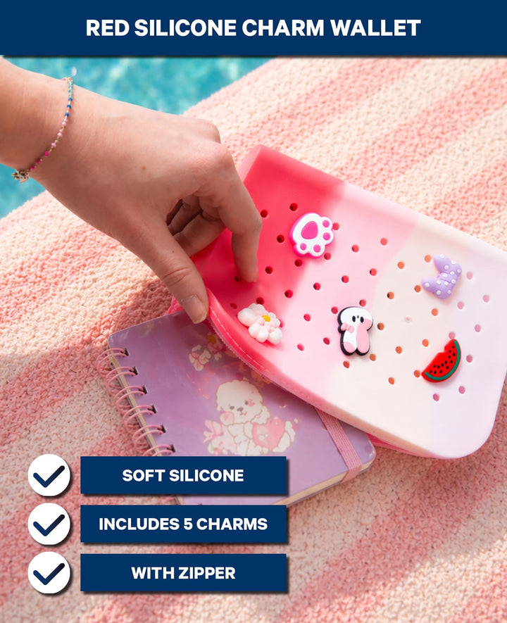 Silicone pouch, pink/red gradient, 14 x 20 cm, BPA free