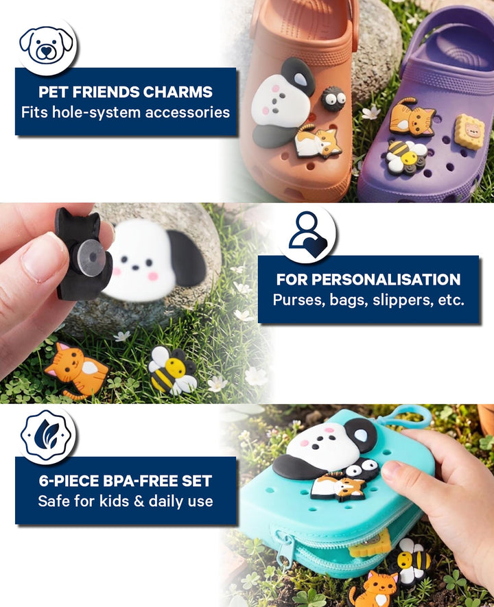 Breloques, silicone, animaux, 6 pcs, sans BPA