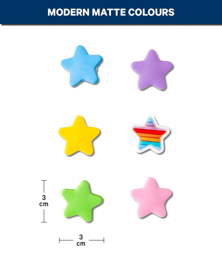 Breloques, silicone, étoiles, 6 pces, sans BPA