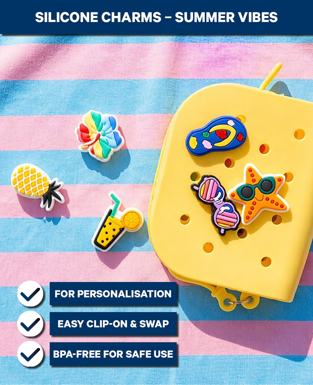 Charms, silicone, summer, 6 pcs., BPA-free