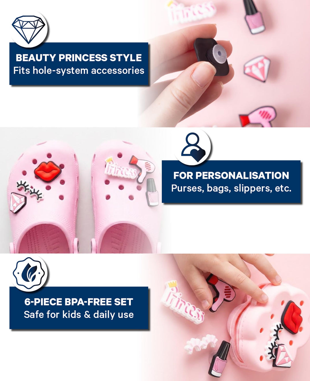 Charms,Silikon, Princess, 6 Stk., BPA frei
