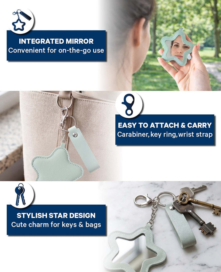 Bag charm star with mirror, mint, 9×17.3 cm