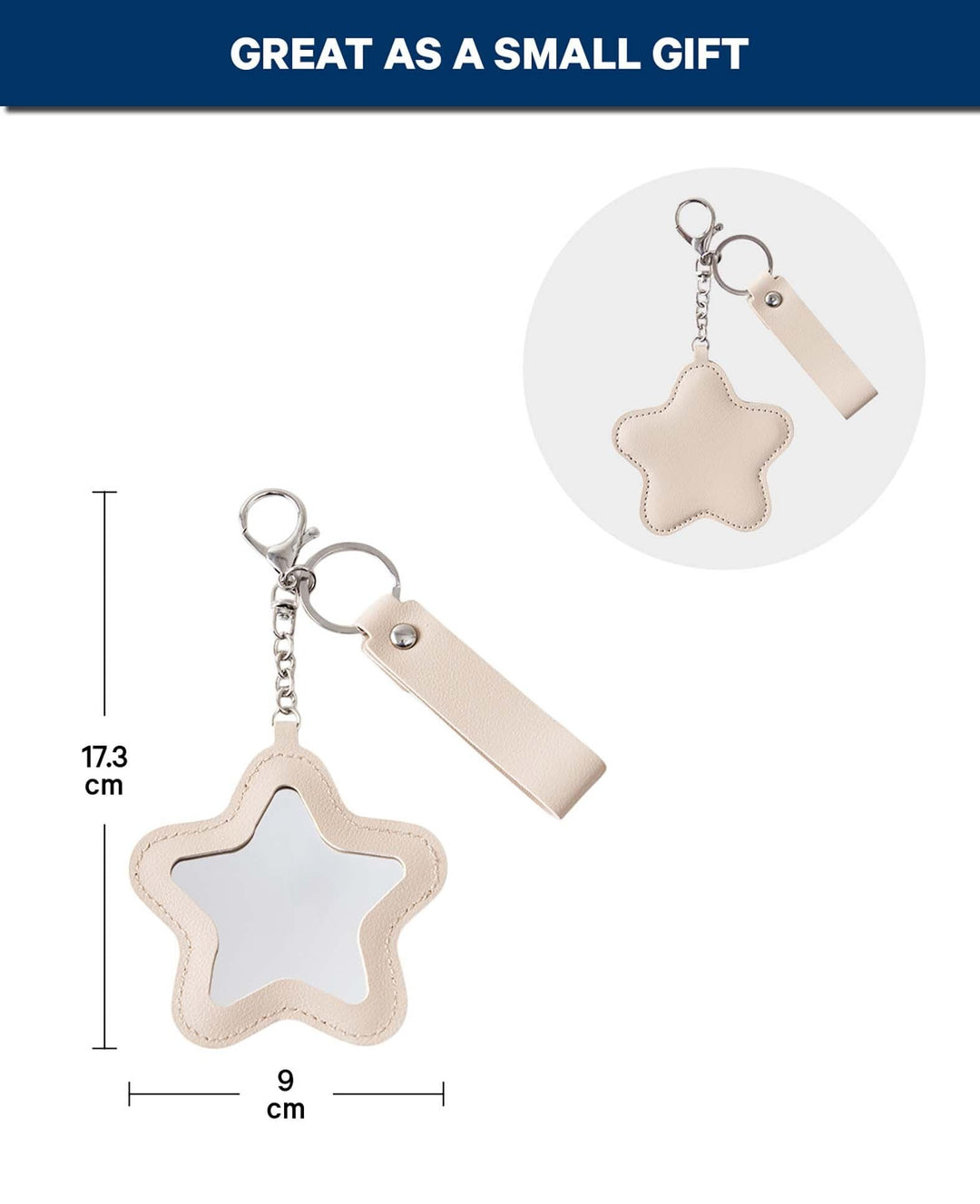Star Bag Charm with Mirror, Beige, 9×17.3 cm