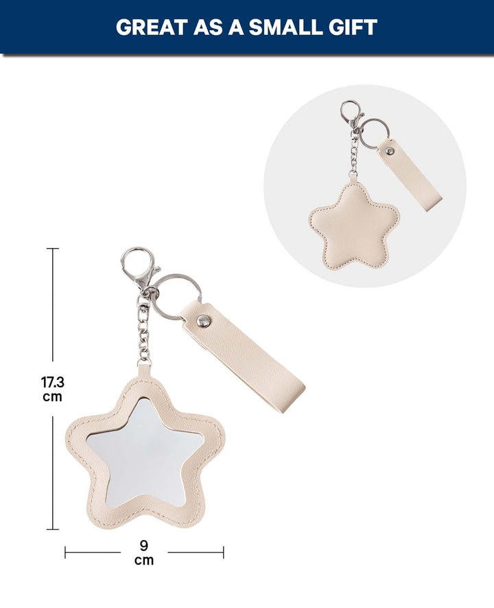 Star Bag Charm with Mirror, Beige, 9×17.3 cm