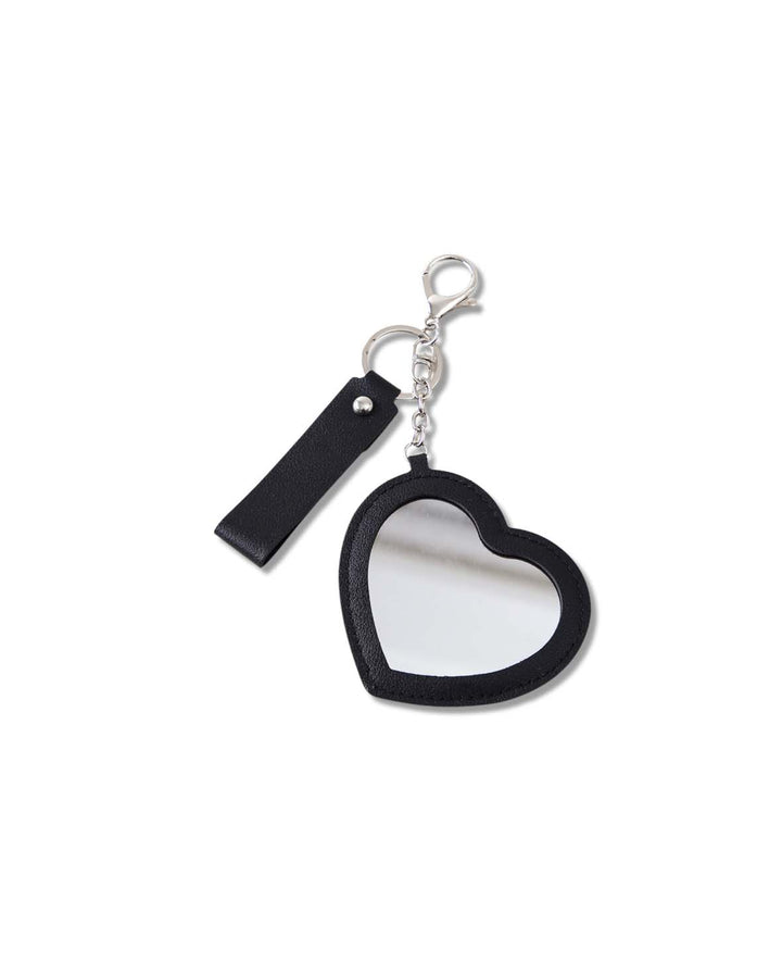 Bag charm, heart with mirror, pink, 9 x 17.3 cm