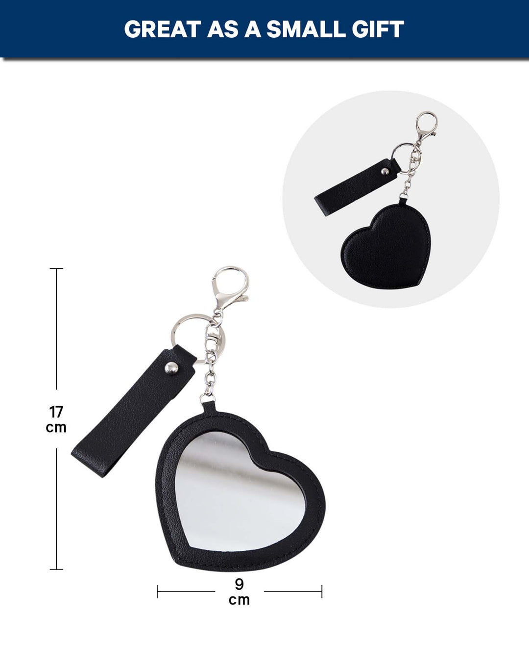 Bag charm, heart with mirror, pink, 9 x 17.3 cm