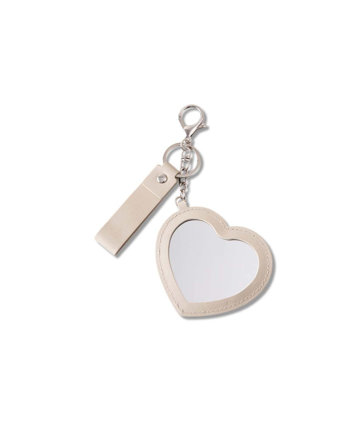 Pendentif de sac, cœur avec miroir, beige, 9 x 17.3 cm