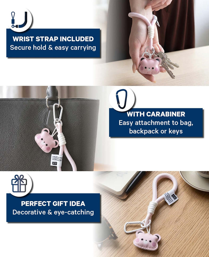 Bag Charm Bear, Pink, 5.3×18.5 cm