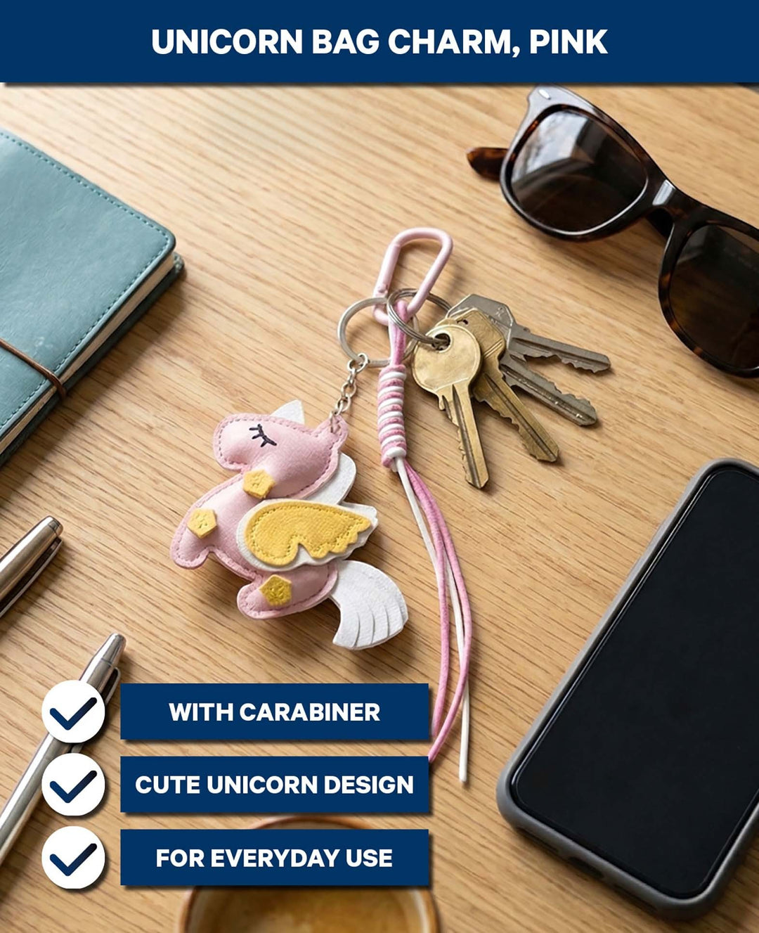 Unicorn Bag Charm, Pink, 10x21.5 cm