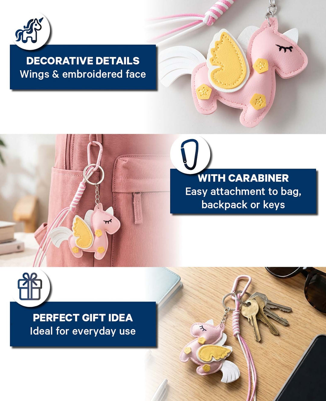 Unicorn Bag Charm, Pink, 10x21.5 cm
