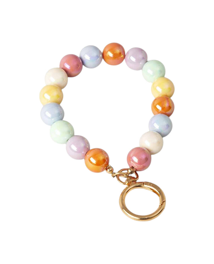 Porte-clé pendentif, perles colorées, 4 x 10,5 cm, avec anneau métallique