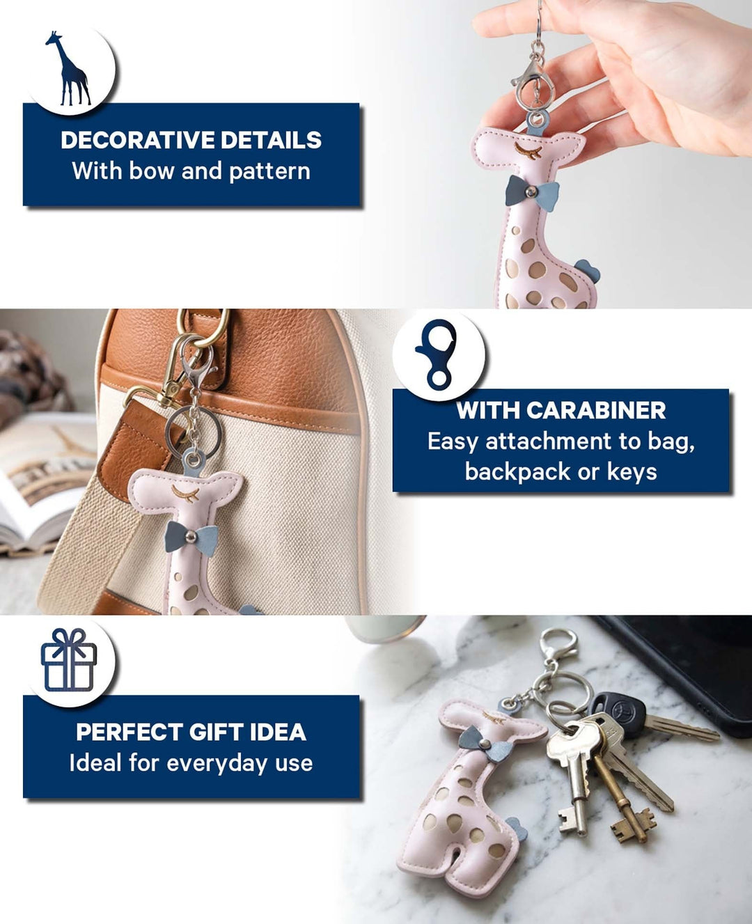 Giraffe Bag Charm, Pink, 6×12.5 cm