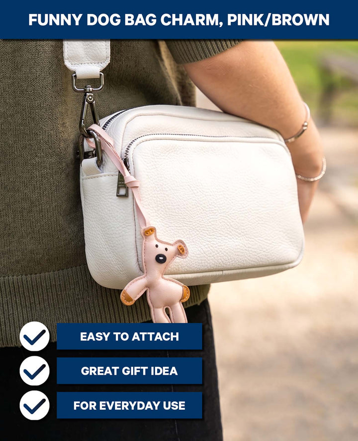 Bag charm, funny dog, pink/brown, 8 x 11.5 cm