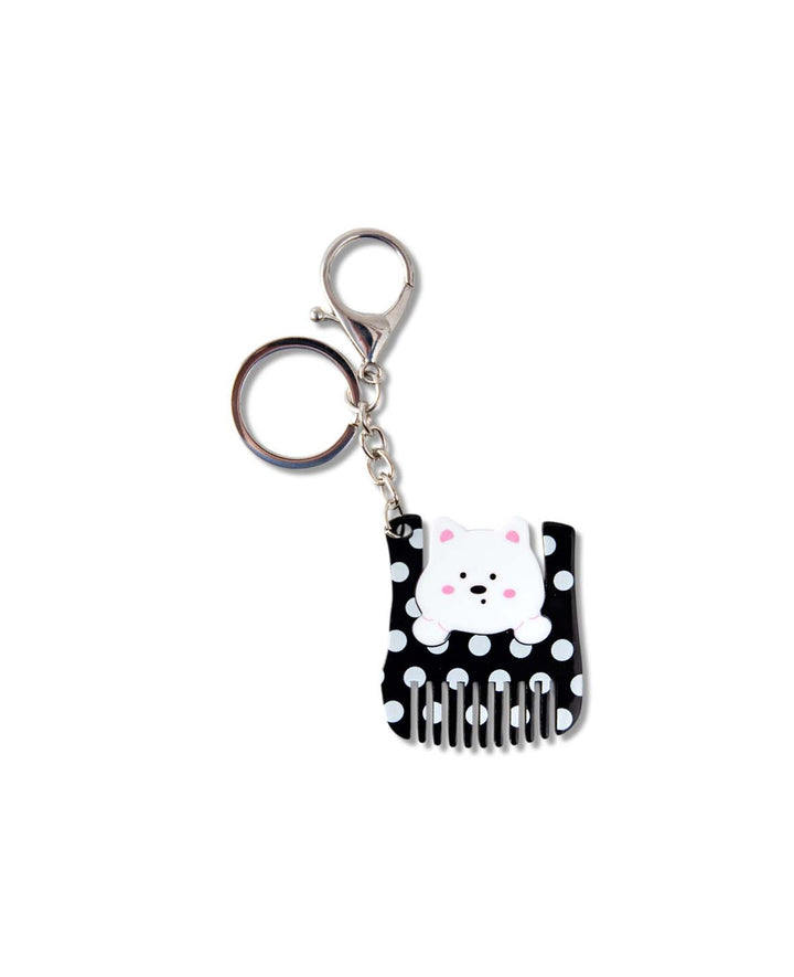 Dog Bag Charm with Comb, Black/White, 4.5×5.5 cm