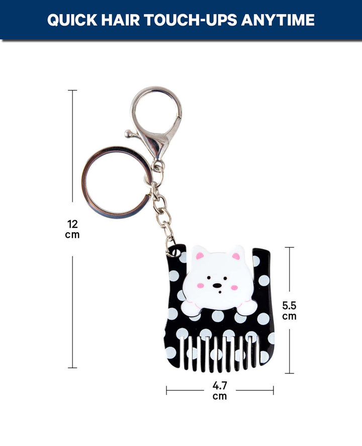 Dog Bag Charm with Comb, Black/White, 4.5×5.5 cm