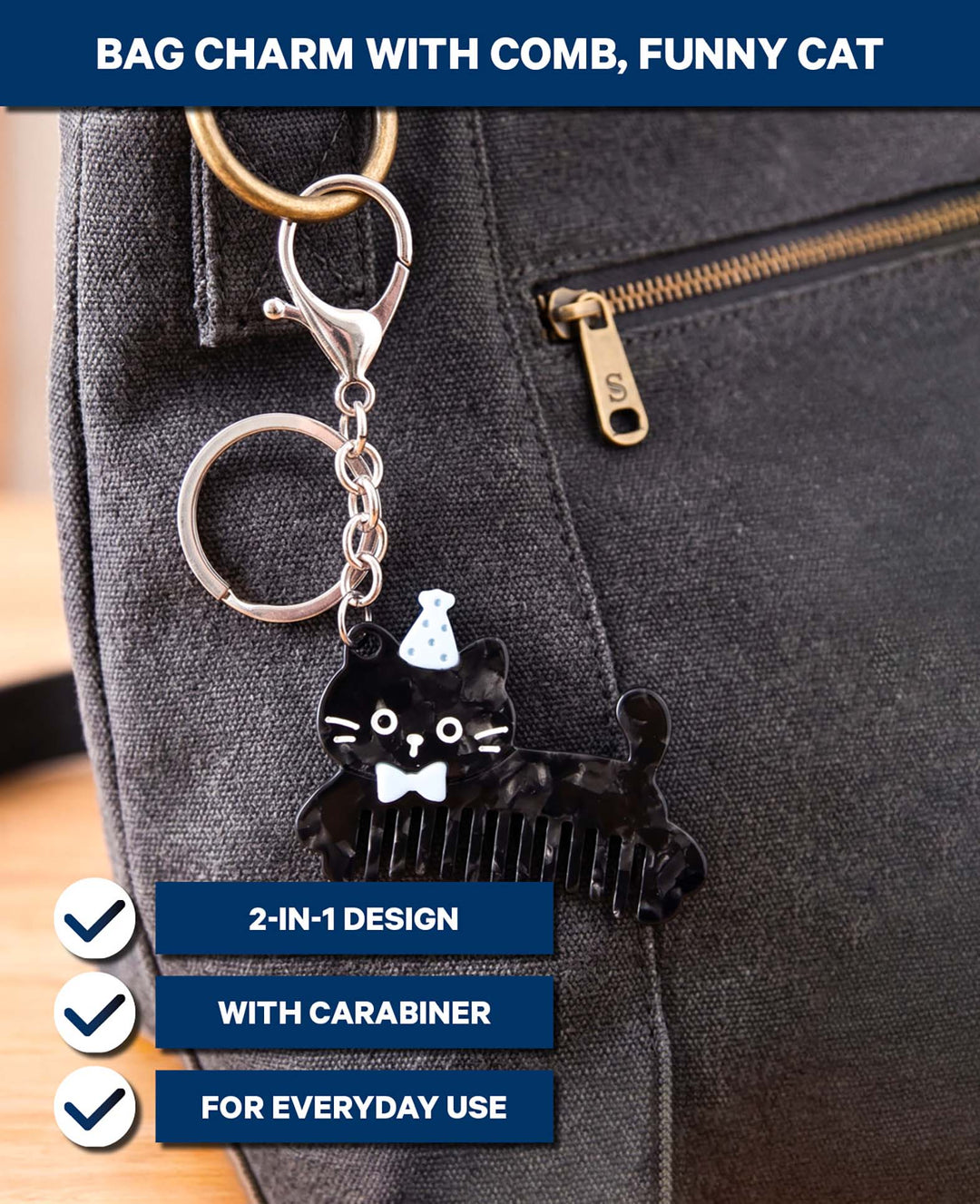 Taschenanhänger, Katze, Kamm,  5.5 x 11 cm