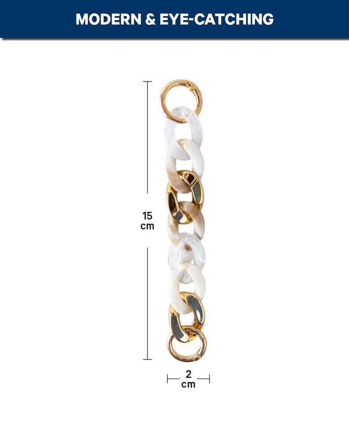 Taschenanhänger, Kette, gold/ weiss, 2.5 x 15.5 cm