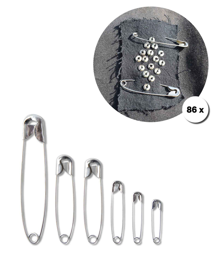 Safety pin set with sizes from 15 mm to 40 mm, 86 pieces