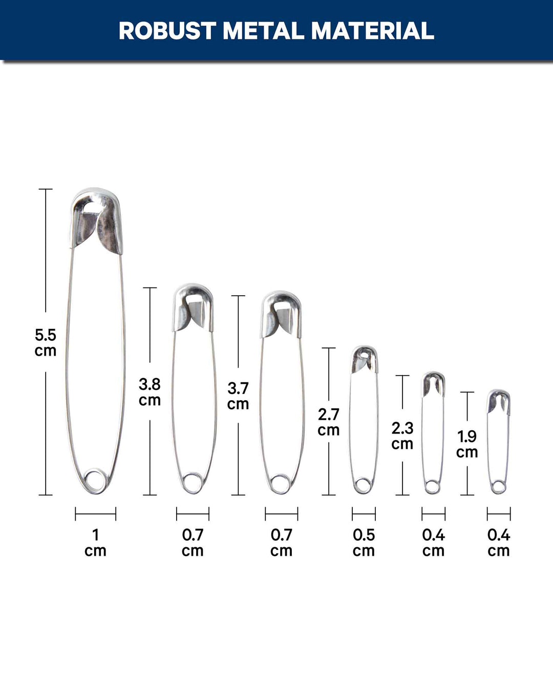 Safety pin set with sizes from 15 mm to 40 mm, 86 pieces
