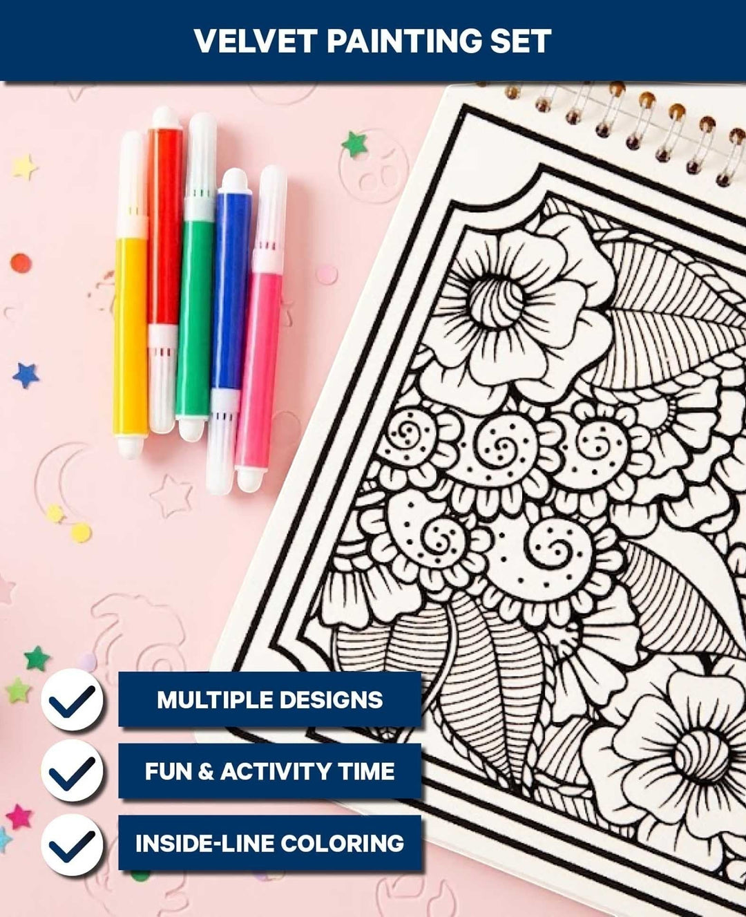 Coloring Set Velvet, 6 Sheets &amp; 5 Pens