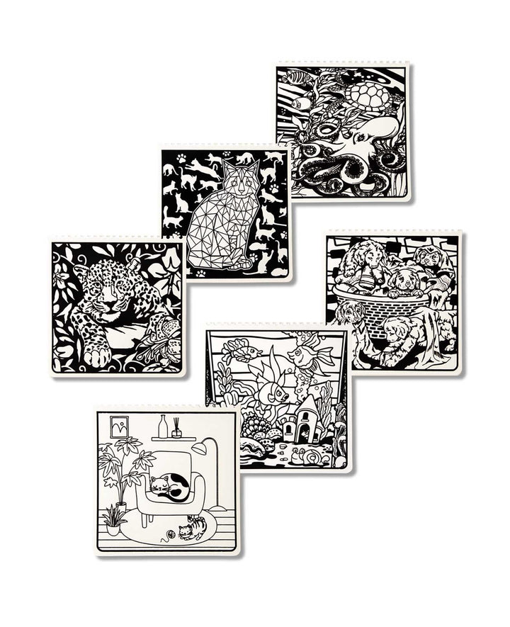 Ausmalset Velvet/Samt, 6 Blatt &amp; 5 Stifte