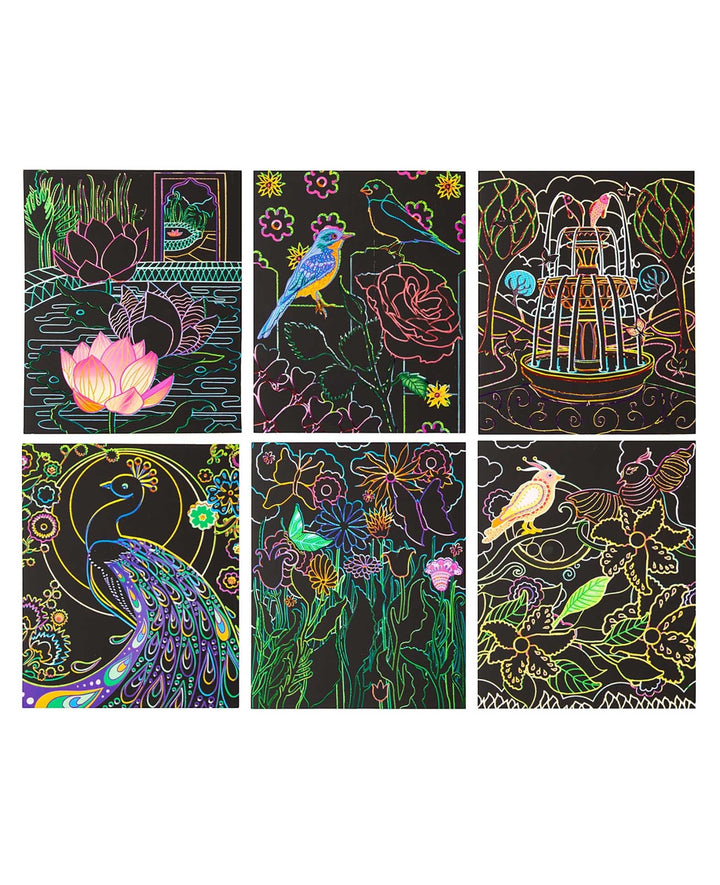Scratchset für Kinder, Natur-Motive, 6 Blätter &amp; 1 Scratchstift