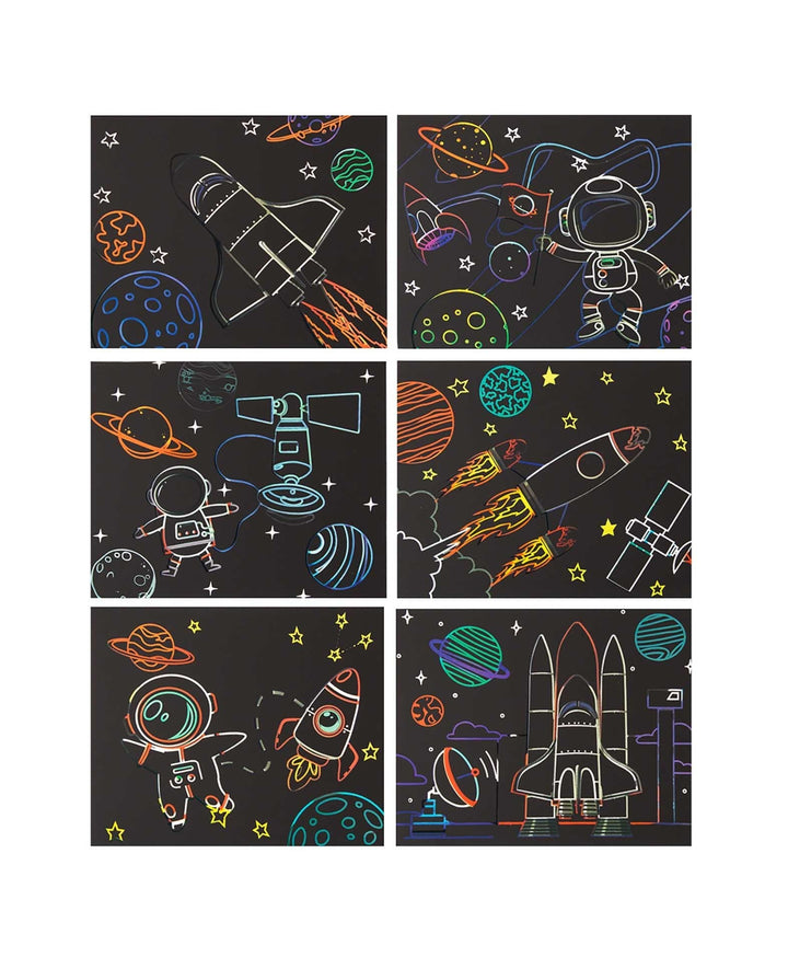 Scratchset für Kinder, Kratzbild, Weltall, 6 Blätter &amp; 1 Scratchstift