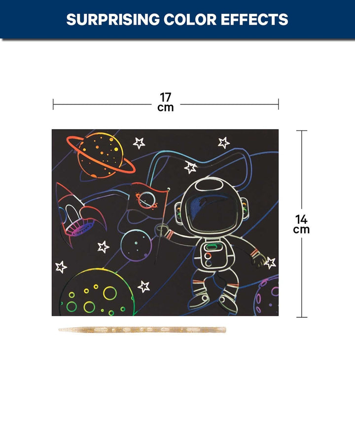 Scratchset für Kinder, Kratzbild, Weltall, 6 Blätter &amp; 1 Scratchstift
