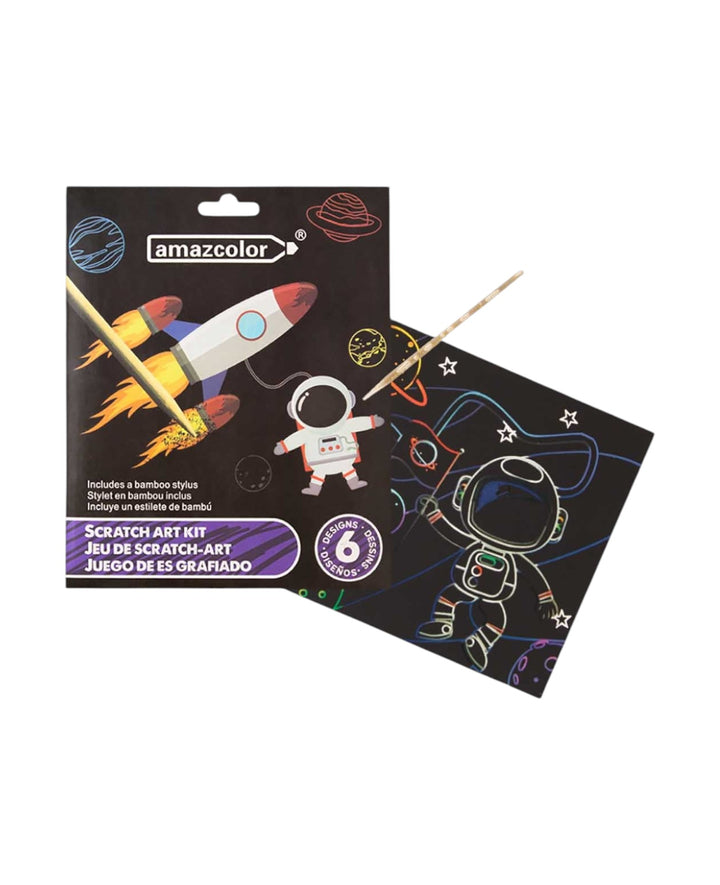 Scratchset für Kinder, Kratzbild, Weltall, 6 Blätter &amp; 1 Scratchstift