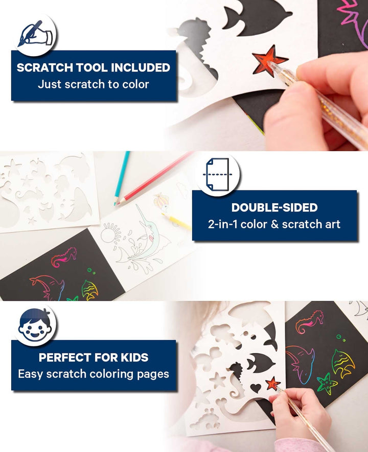 Scratch Paper for Kids, Ocean, 5 Sheets incl. Stencil