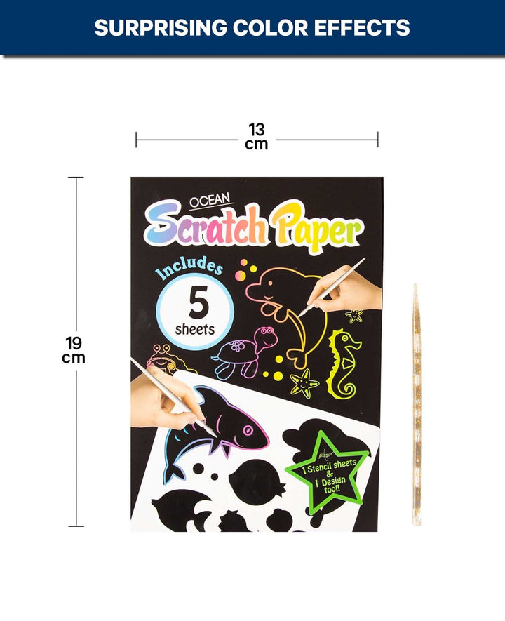 Scratch Paper for Kids, Ocean, 5 Sheets incl. Stencil