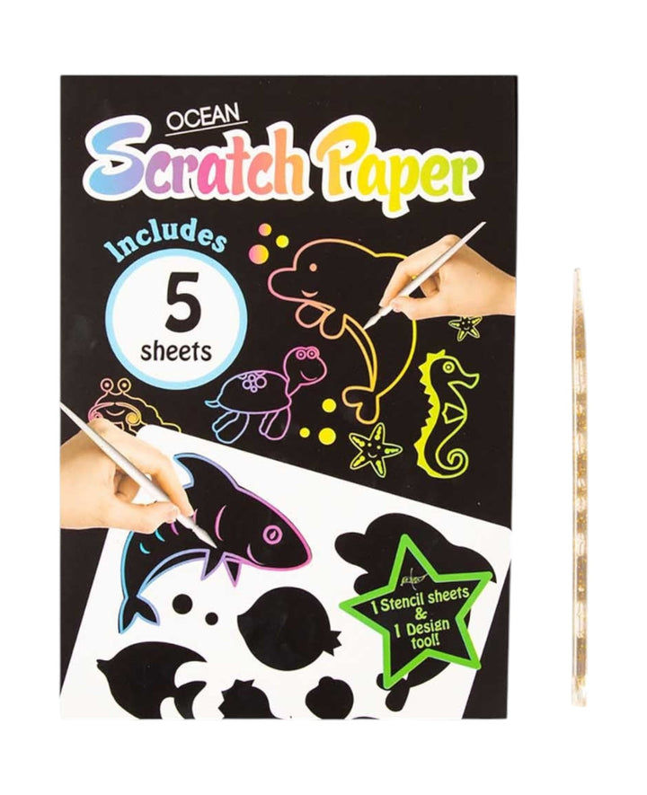 Scratch Paper for Kids, Ocean, 5 Sheets incl. Stencil