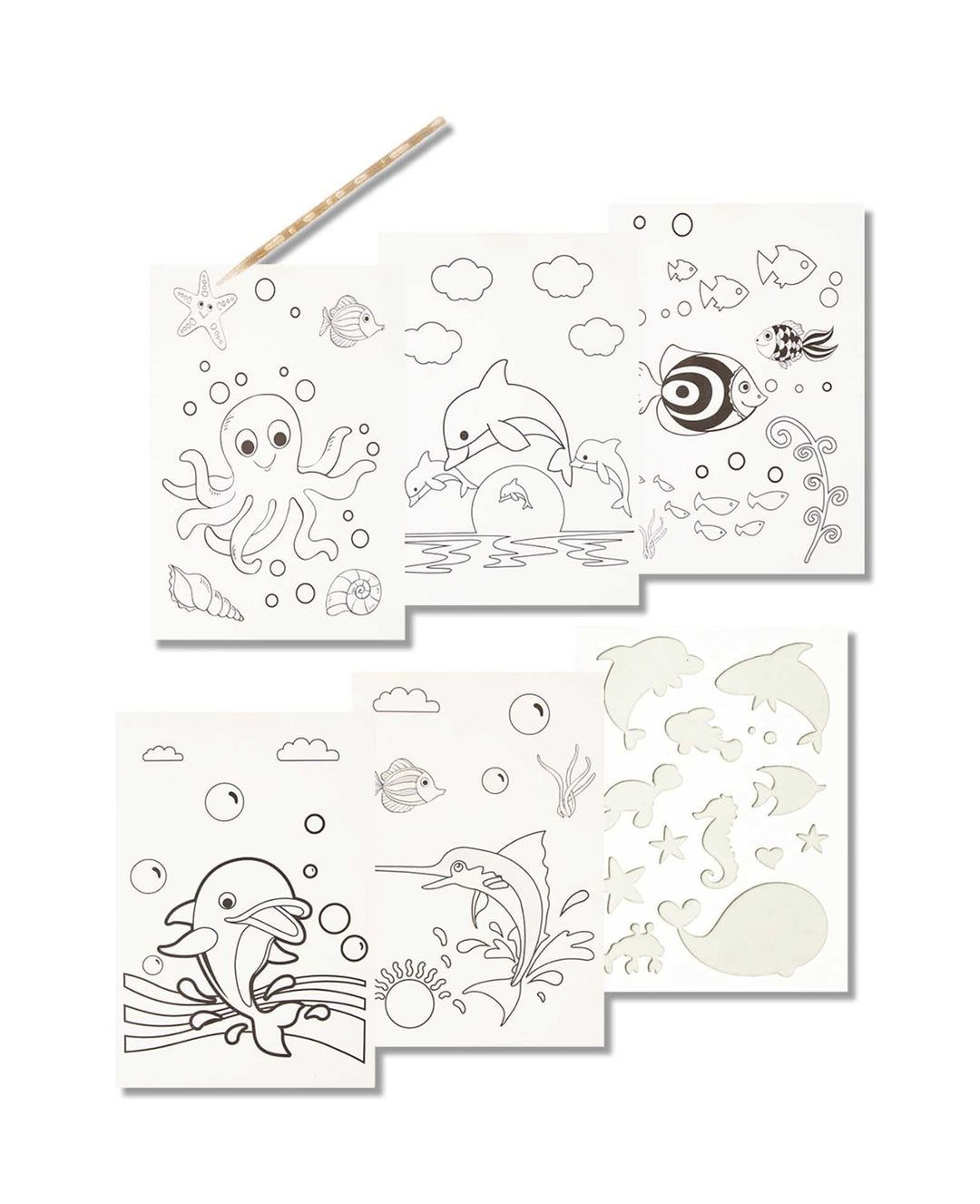 Scratch Paper for Kids, Ocean, 5 Sheets incl. Stencil