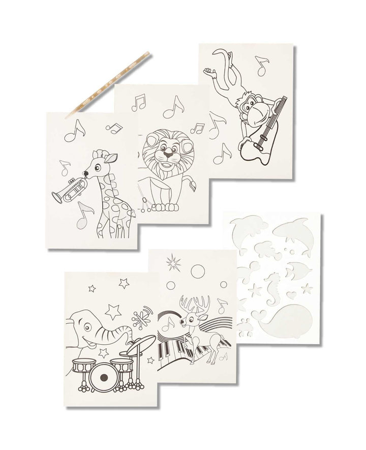 Scratch Art Paper for Kids, Jungle, 5 Sheets Incl. Stencil