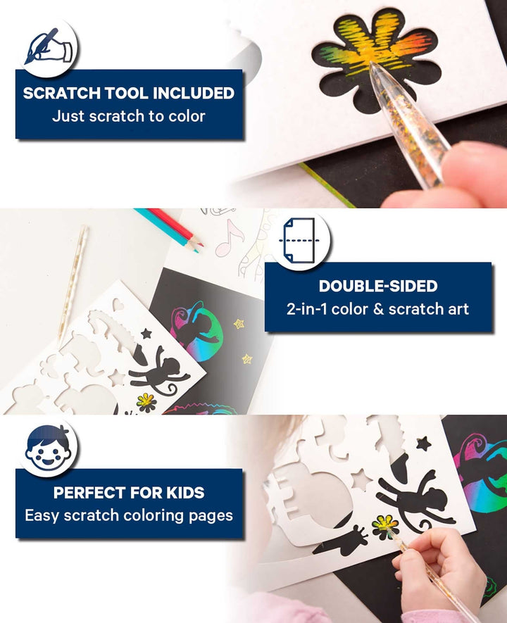 Scratch Art Paper for Kids, Jungle, 5 Sheets Incl. Stencil