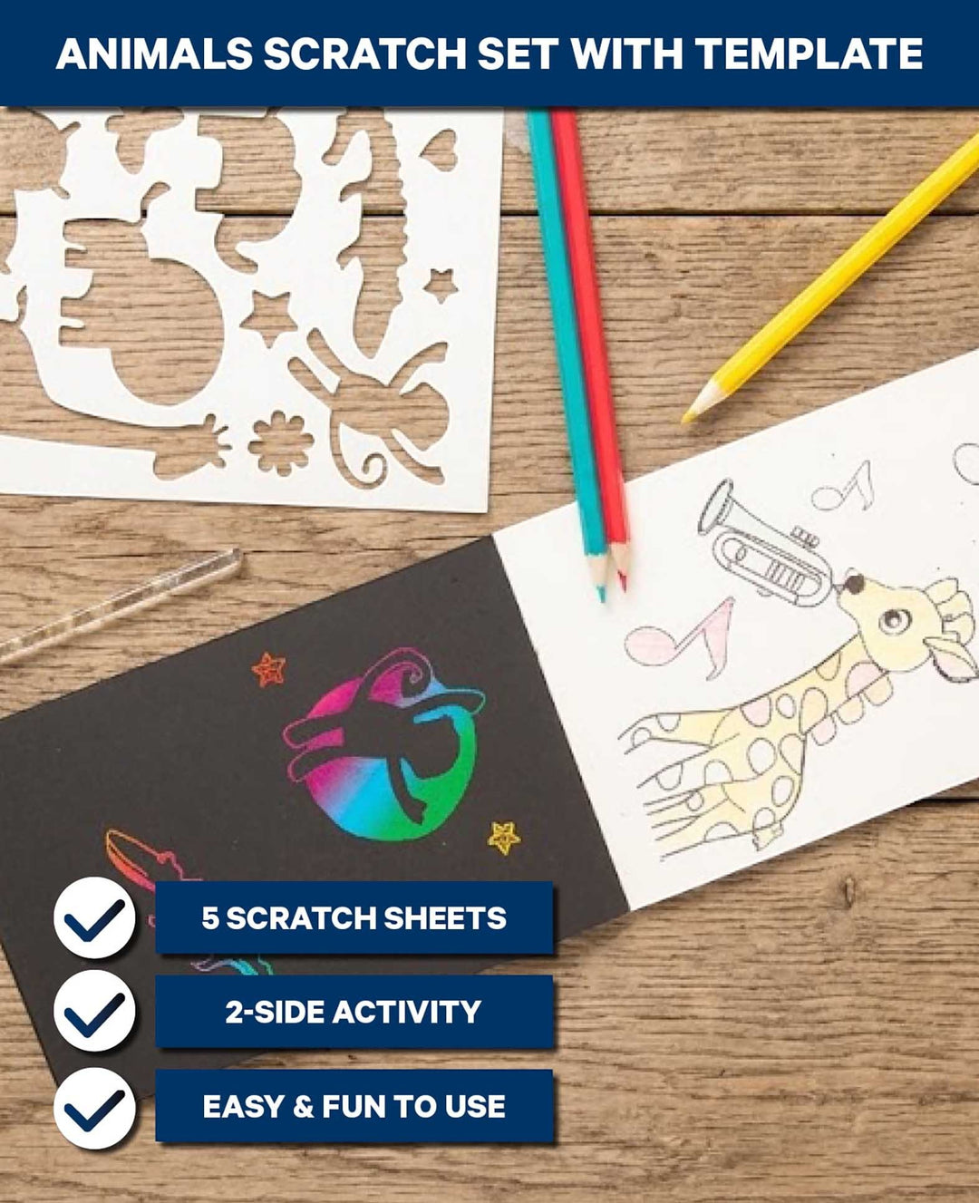 Scratch Art Paper for Kids, Jungle, 5 Sheets Incl. Stencil