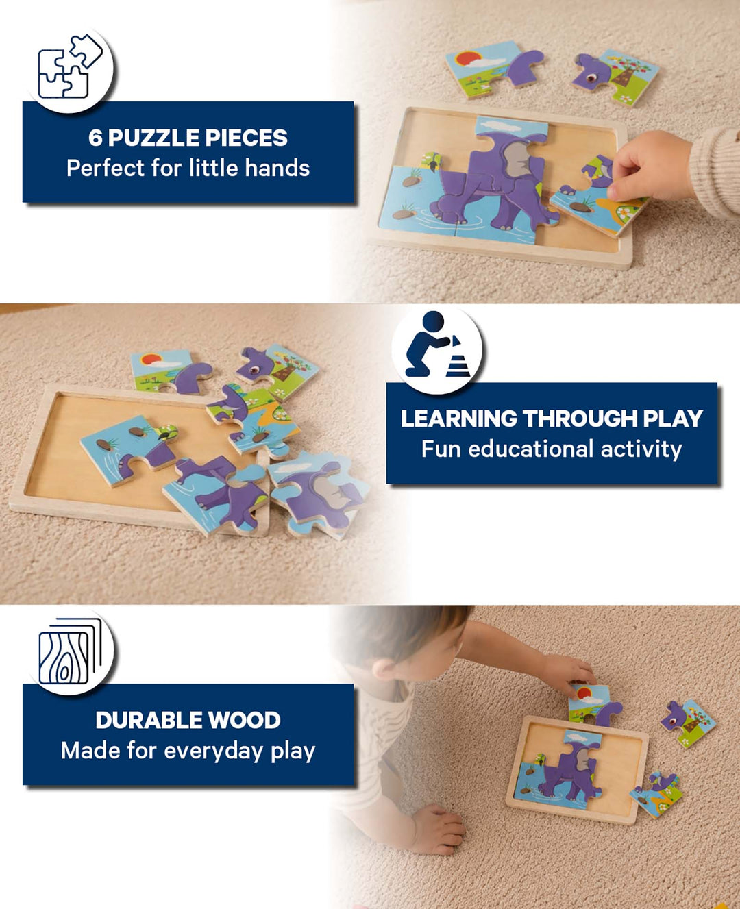 Holzpuzzle Elefant, 6 Teile