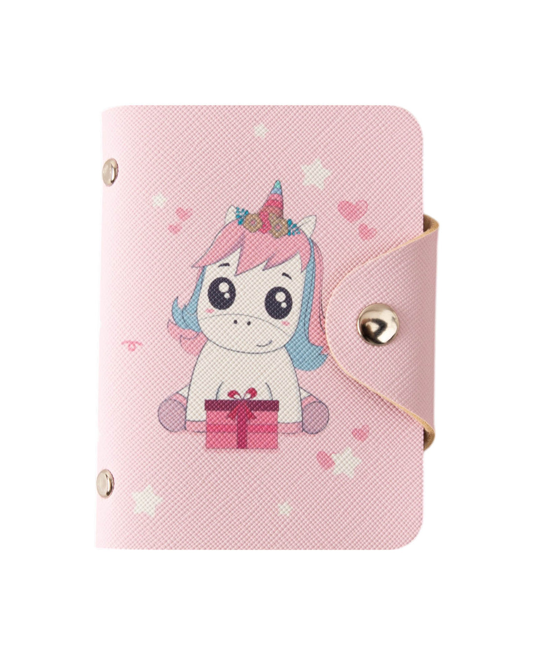 Kartenbörse mit Druckknopf im Einhorn-Design, Rosa, 8 x 10.5 cm