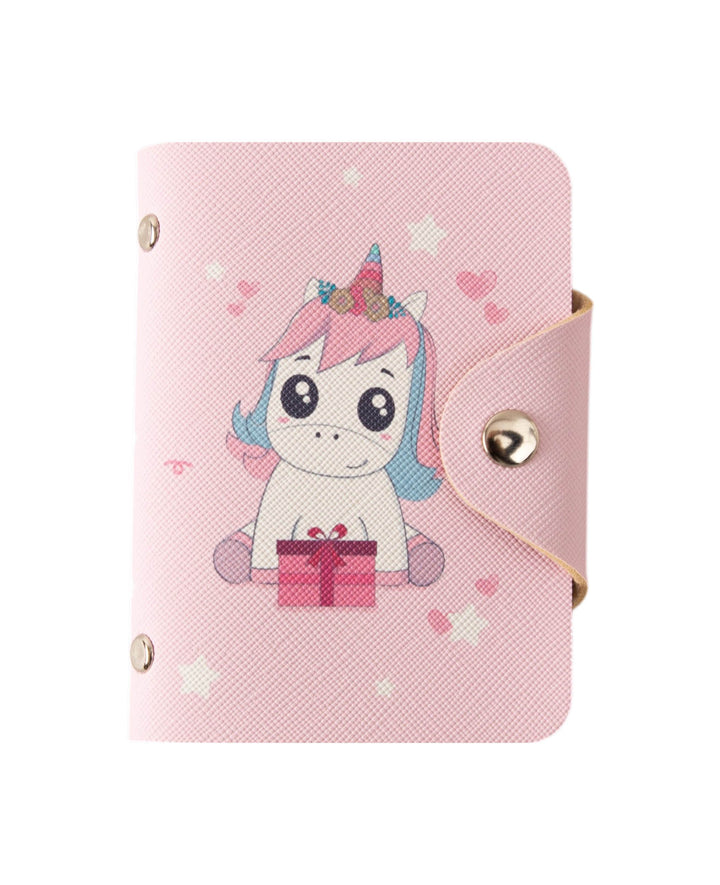 Kartenbörse mit Druckknopf im Einhorn-Design, Rosa, 8 x 10.5 cm