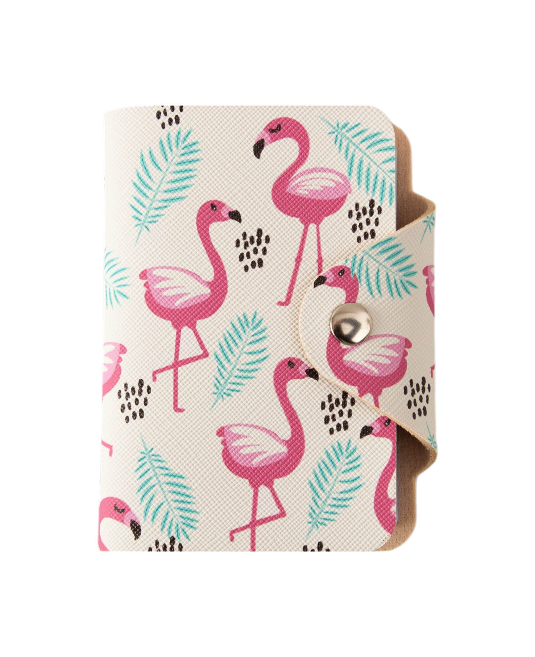 Kartenbörse mit Druckknopf im Flamingo-Design, Weiss, 8 x 10.5 cm
