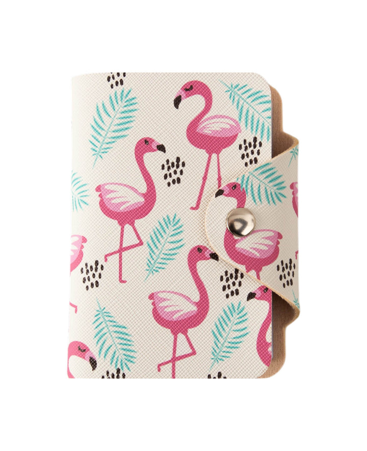 Kartenbörse mit Druckknopf im Flamingo-Design, Weiss, 8 x 10.5 cm