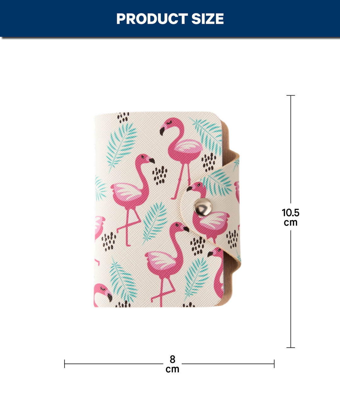 Kartenbörse mit Druckknopf im Flamingo-Design, Weiss, 8 x 10.5 cm