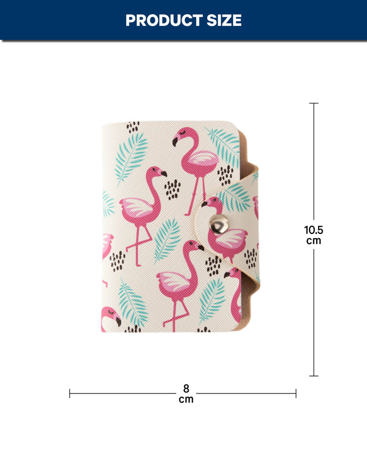 Kartenbörse mit Druckknopf im Flamingo-Design, Weiss, 8 x 10.5 cm