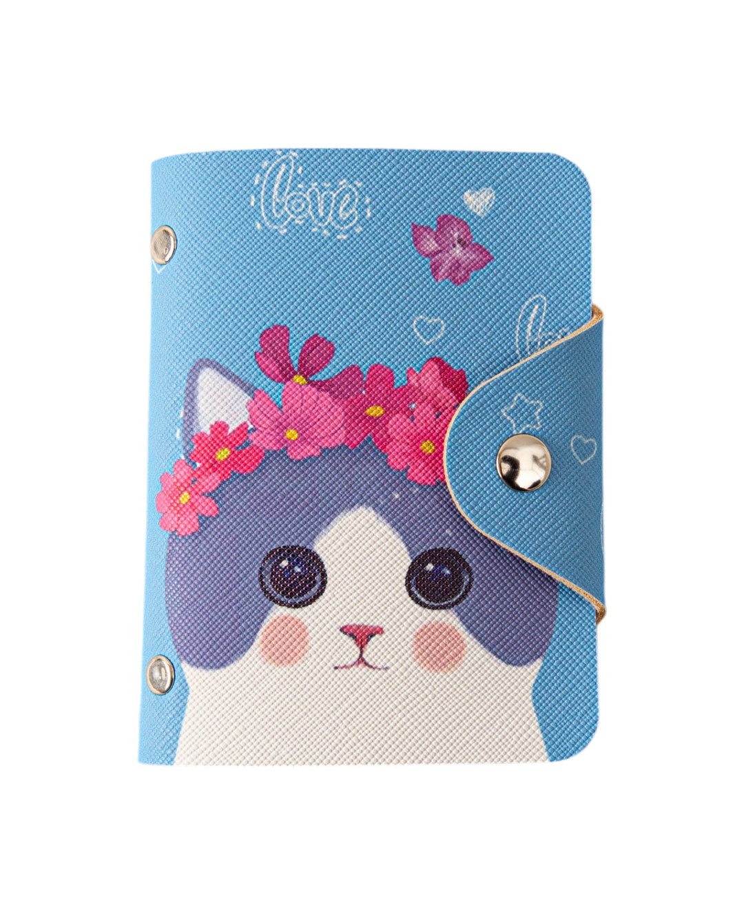 Kartenbörse mit Druckknopf im Katzen-Design, Blau, 8 x 10.5 cm