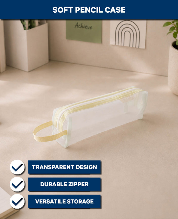 Stiftemäppchen transparent aus Netzmaterial, Zitron