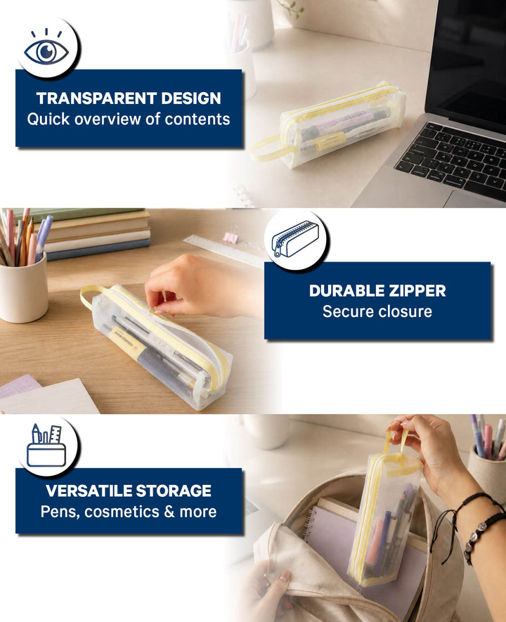 Stiftemäppchen transparent aus Netzmaterial, Zitron